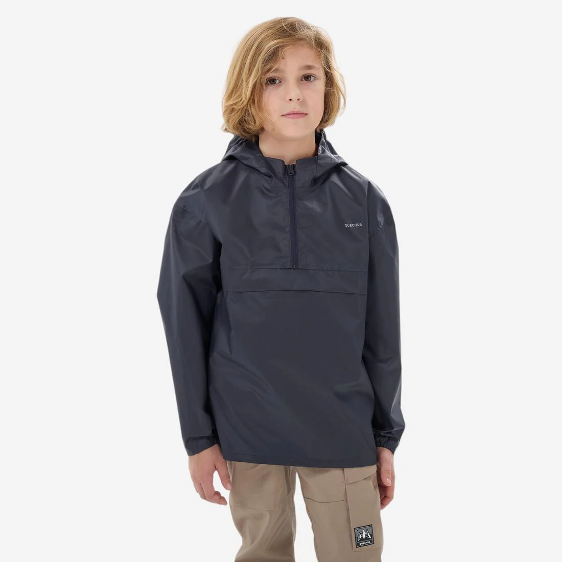 Veste imperméable de randonnée demi-zip enfant 7-15 ans, MH100 noire