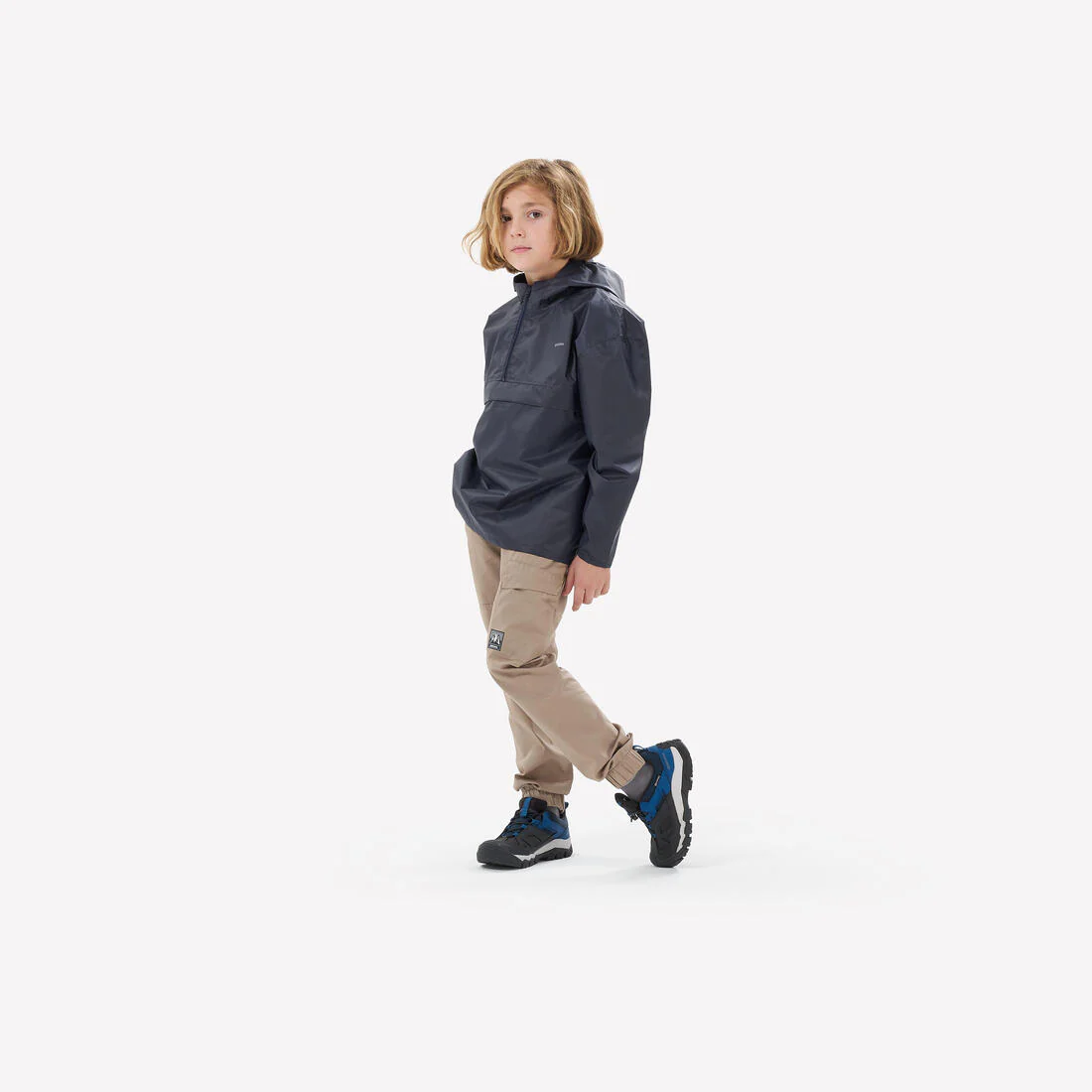 Veste imperméable de randonnée demi-zip enfant 7-15 ans, MH100 noire – Image 3