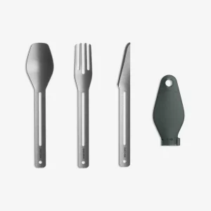 Set 3 couverts en acier inoxydable, cuillère-fourchette-couteau, boite rangement